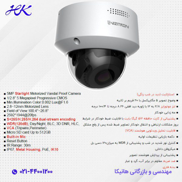 مشخصات فنی دوربین بالت ویزیترون VZ-SIP55X5M-L